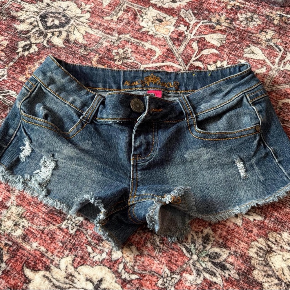 Almost Famous Dark Blue Distressed Jean Shorts